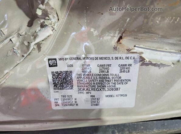 3GKALYEGXTL309387 2026 GMC TERRAIN Beige VIN კოდის სტიკერის ხედი