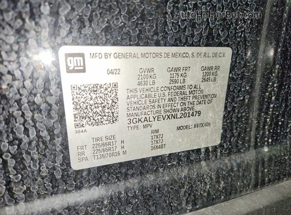 3GKALYEVXNL201479 2022 GMC TERRAIN Black Widok naklejki z numerem VIN