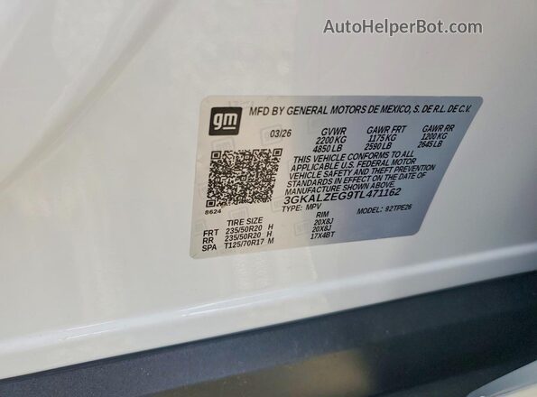 3GKALZEG9TL471162 2026 GMC TERRAIN White Widok naklejki z numerem VIN