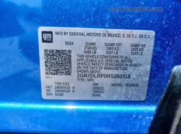 3GN7DLRP0RS260318 2024 CHEVROLET EQUINOX Blue Вид наклейки з VIN-кодом