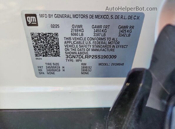 3GN7DLRP2SS190309 2025 CHEVROLET EQUINOX White Вид наклейки з VIN-кодом