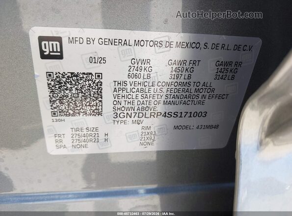 3GN7DLRP4SS171003 2025 CHEVROLET EQUINOX Gray ძრავის განყოფილების ხედი