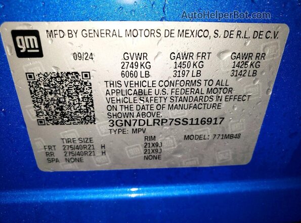 3GN7DLRP7SS116917 2025 CHEVROLET EQUINOX Blue VIN sticker view