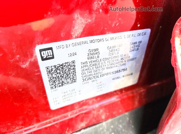 3GN7DLRP8SS165754 2025 CHEVROLET EQUINOX Red VIN კოდის სტიკერის ხედი