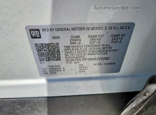 3GN7DLRPXRS272282 2024 CHEVROLET EQUINOX Белый Вид наклейки с VIN-кодом