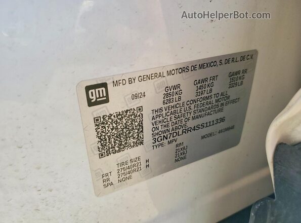 3GN7DLRR4SS111336 2025 CHEVROLET EQUINOX Белый Вид наклейки с VIN-кодом