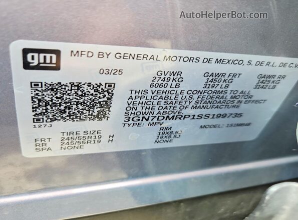 3GN7DMRP1SS199735 2025 CHEVROLET EQUINOX Blue Widok naklejki z numerem VIN