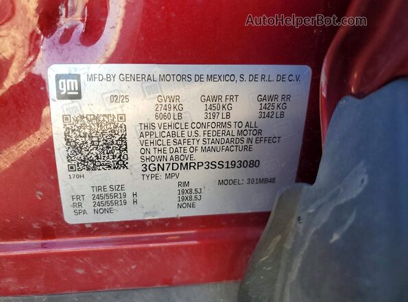 3GN7DMRP3SS193080 2025 CHEVROLET EQUINOX Red Vista de la etiqueta del VIN
