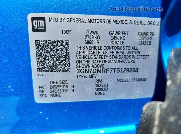 3GN7DMRP7TS129268 2026 CHEVROLET EQUINOX Blue Widok komory silnika
