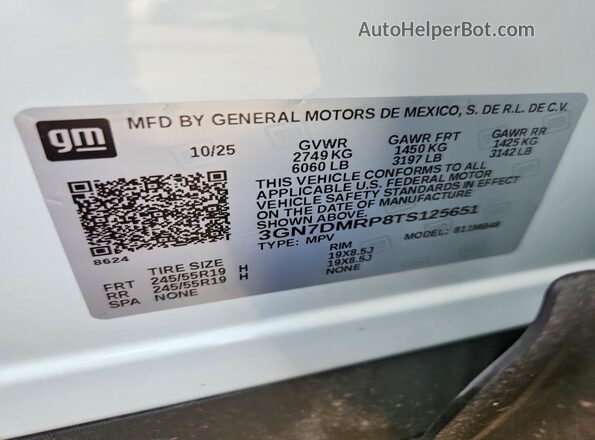 3GN7DMRP8TS125651 2026 CHEVROLET EQUINOX White Widok wnętrza 360 stopni