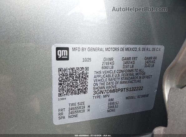 3GN7DMRP9TS132222 2026 CHEVROLET EQUINOX Gray ძრავის განყოფილების ხედი