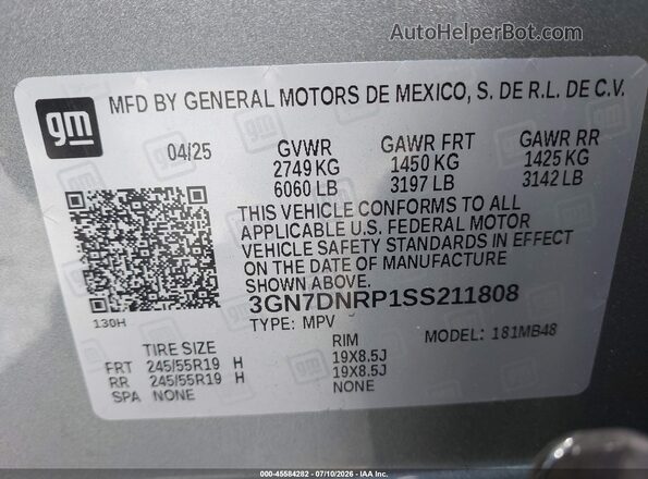 3GN7DNRP1SS211808 2025 CHEVROLET EQUINOX Gray Vista del compartimento del motor