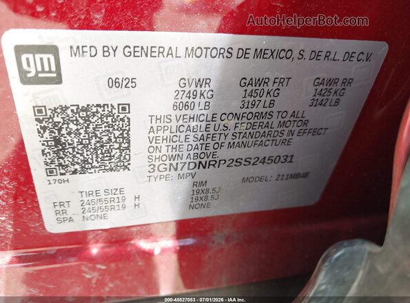 3GN7DNRP2SS245031 2025 CHEVROLET EQUINOX Красный Вид подкапотного пространства