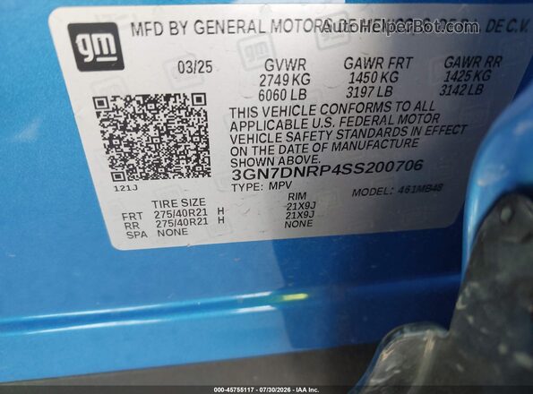 3GN7DNRP4SS200706 2025 CHEVROLET EQUINOX Blue Вид підкапотного простору