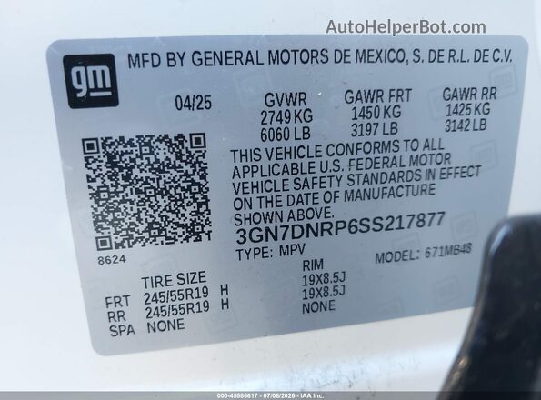 3GN7DNRP6SS217877 2025 CHEVROLET EQUINOX White ძრავის განყოფილების ხედი
