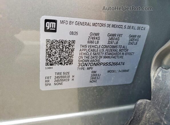 3GN7DNRP9SS266474 2025 CHEVROLET EQUINOX Gray VIN sticker view