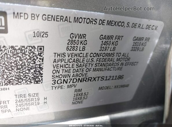 3GN7DNRRXTS121186 2026 CHEVROLET EQUINOX Silver Շարժիչի բաժամունքի տեսք