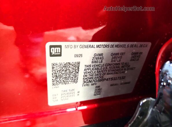 3GN7DSRP4TS117132 2026 CHEVROLET EQUINOX Red VIN sticker view