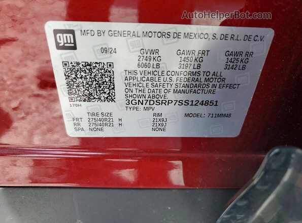 3GN7DSRP7SS124851 2025 CHEVROLET EQUINOX Red Vista de la etiqueta del VIN