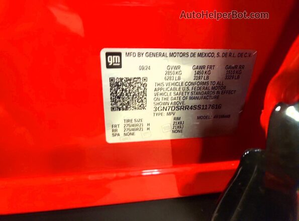 3GN7DSRR4SS117616 2025 CHEVROLET EQUINOX Orange Widok naklejki z numerem VIN