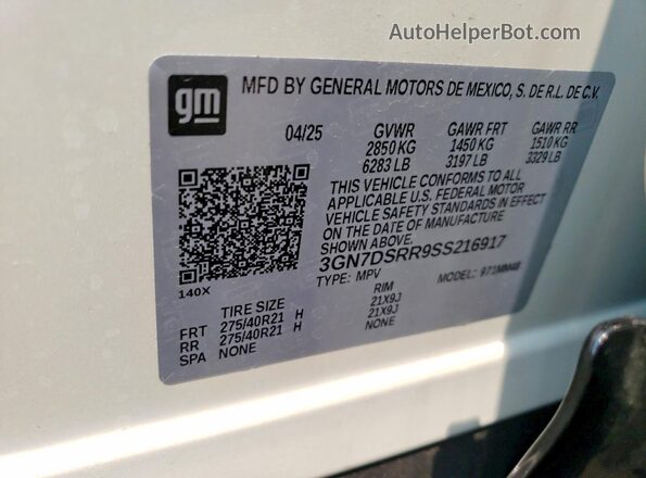 3GN7DSRR9SS216917 2025 CHEVROLET EQUINOX White VIN sticker view