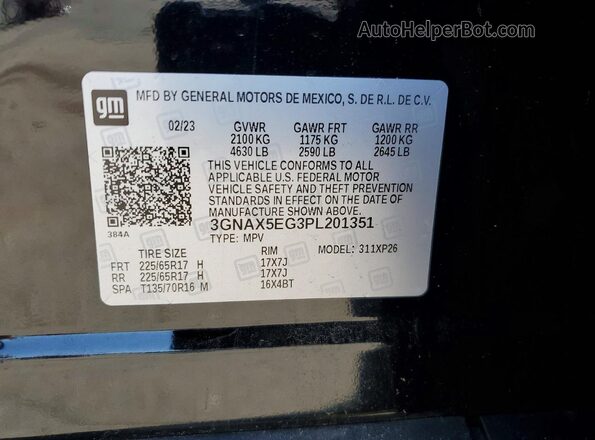 3GNAX5EG3PL201351 2023 CHEVROLET EQUINOX Black VIN კოდის სტიკერის ხედი