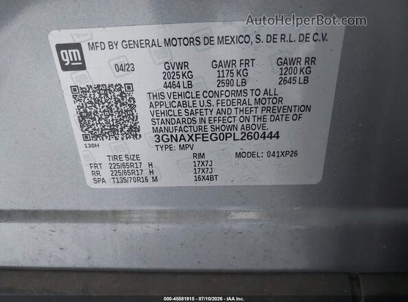 3GNAXFEG0PL260444 2023 CHEVROLET EQUINOX Gray ძრავის განყოფილების ხედი