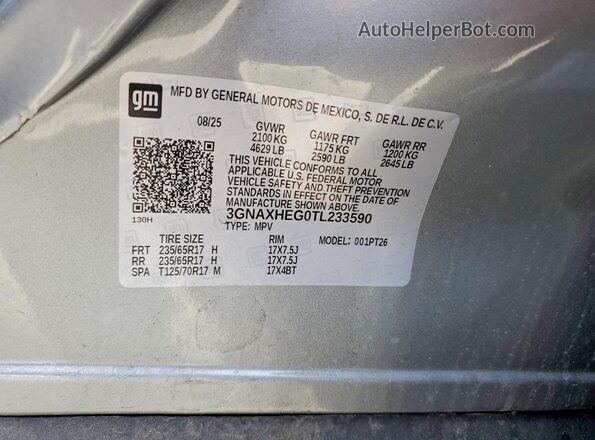 3GNAXHEG0TL233590 2026 CHEVROLET EQUINOX Gray VIN sticker view