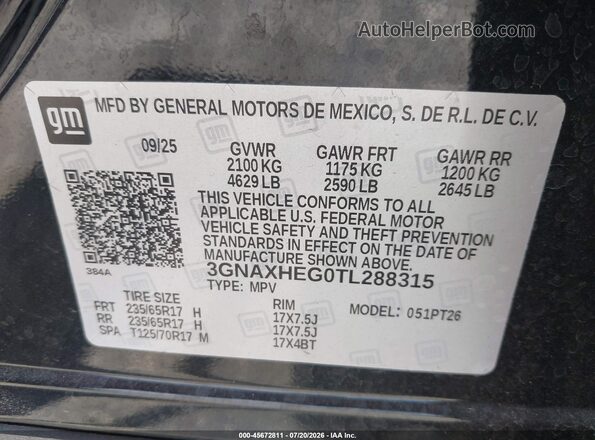 3GNAXHEG0TL288315 2026 CHEVROLET EQUINOX Black Widok komory silnika