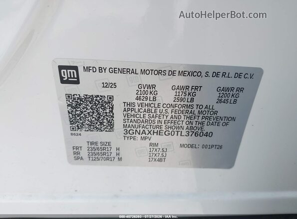 3GNAXHEG0TL376040 2026 CHEVROLET EQUINOX White Vista del compartimento del motor