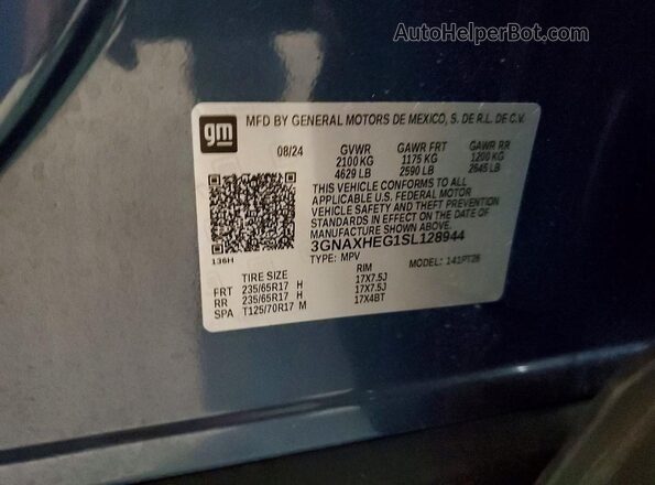3GNAXHEG1SL128944 2025 CHEVROLET EQUINOX Blue Vista de la etiqueta del VIN