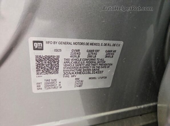 3GNAXHEG1SL314337 2025 CHEVROLET EQUINOX Gray Vista de la etiqueta del VIN