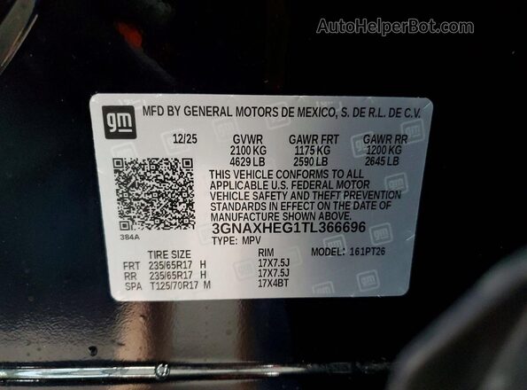 3GNAXHEG1TL366696 2026 CHEVROLET EQUINOX Black VIN sticker view