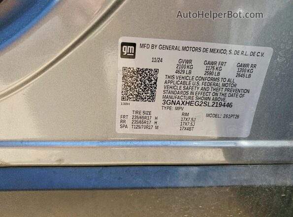 3GNAXHEG2SL219446 2025 CHEVROLET EQUINOX Серый Вид наклейки с VIN-кодом