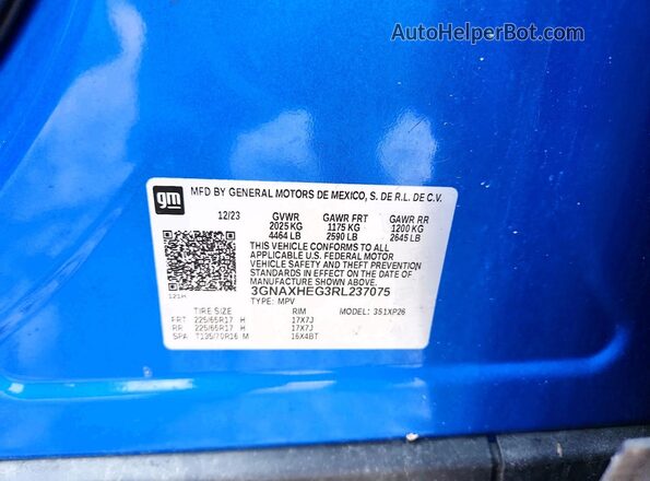 3GNAXHEG3RL237075 2024 CHEVROLET EQUINOX Blue Vista del compartimento del motor