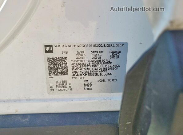3GNAXHEG3SL105844 2025 CHEVROLET EQUINOX White Widok naklejki z numerem VIN