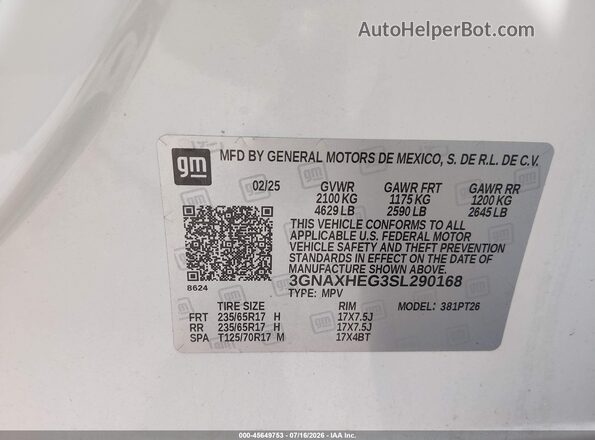 3GNAXHEG3SL290168 2025 CHEVROLET EQUINOX Белый Вид подкапотного пространства