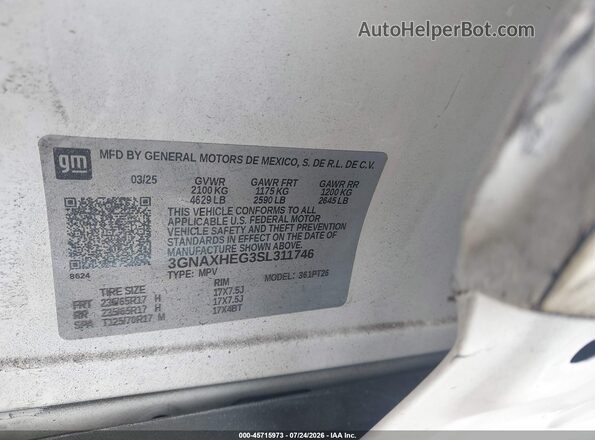 3GNAXHEG3SL311746 2025 CHEVROLET EQUINOX White Vista del compartimento del motor
