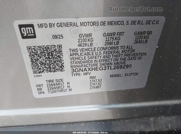 3GNAXHEG3TL269290 2026 CHEVROLET EQUINOX Silver Շարժիչի բաժամունքի տեսք