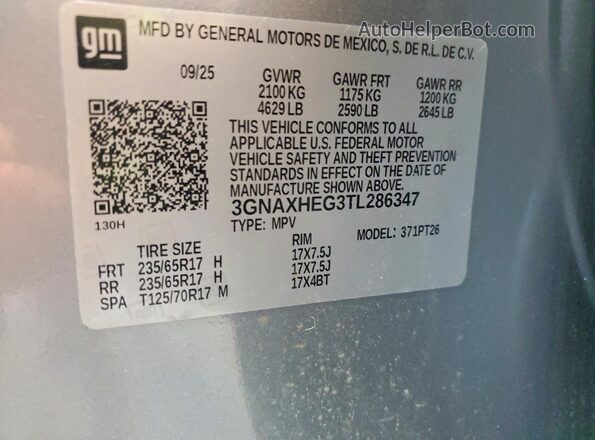 3GNAXHEG3TL286347 2026 CHEVROLET EQUINOX Silver Панорамний вид салону 360°