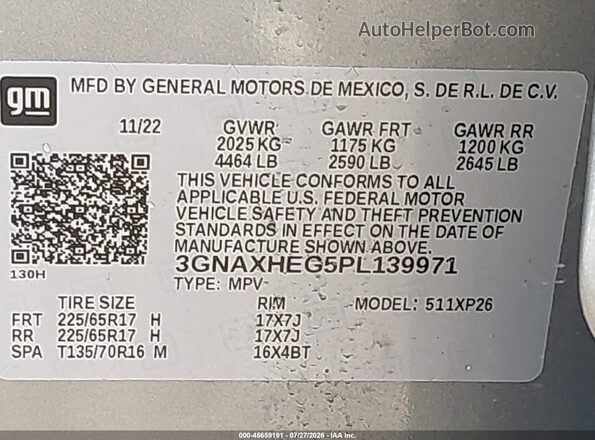 3GNAXHEG5PL139971 2023 CHEVROLET EQUINOX Blue ძრავის განყოფილების ხედი