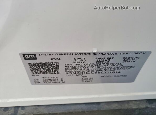 3GNAXHEG5SL111614 2025 CHEVROLET EQUINOX White Widok naklejki z numerem VIN