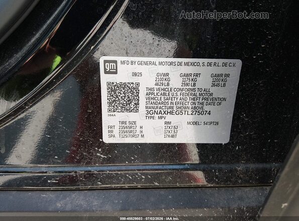 3GNAXHEG5TL275074 2026 CHEVROLET EQUINOX Black Vista del compartimento del motor