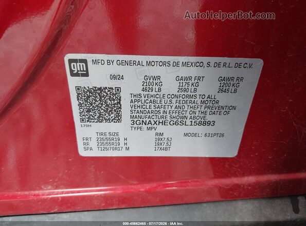 3GNAXHEG6SL158893 2025 CHEVROLET EQUINOX Red ძრავის განყოფილების ხედი