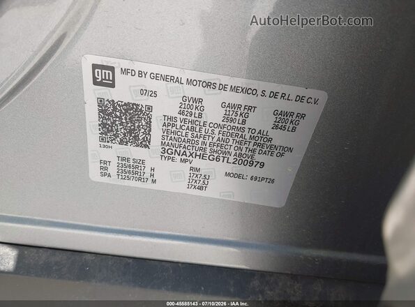 3GNAXHEG6TL200979 2026 CHEVROLET EQUINOX Silver Engine compartment view