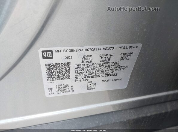 3GNAXHEG6TL293552 2026 CHEVROLET EQUINOX Gray Engine compartment view