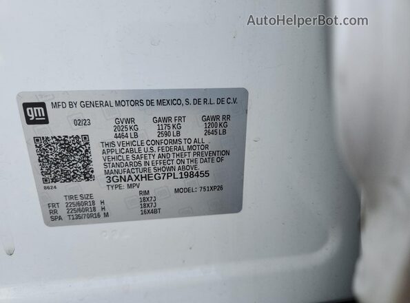 3GNAXHEG7PL198455 2023 CHEVROLET EQUINOX Белый Вид наклейки с VIN-кодом
