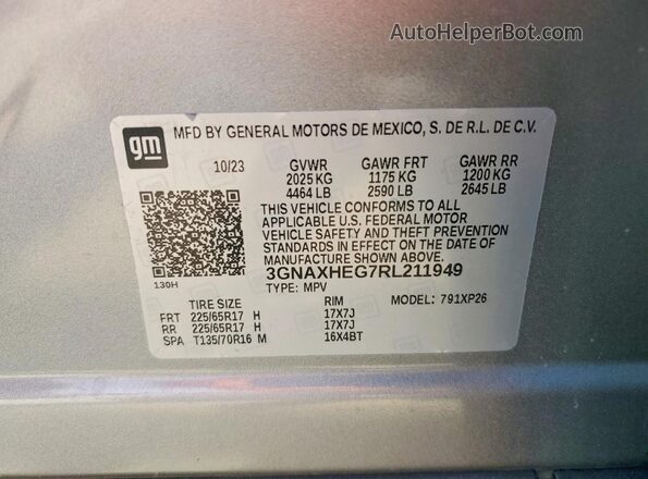 3GNAXHEG7RL211949 2024 CHEVROLET EQUINOX Silver Vista de la etiqueta del VIN
