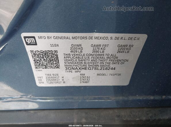 3GNAXHEG7SL218244 2025 CHEVROLET EQUINOX Blue Շարժիչի բաժամունքի տեսք