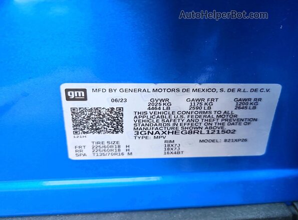 3GNAXHEG8RL121502 2024 CHEVROLET EQUINOX Blue Вид наклейки з VIN-кодом